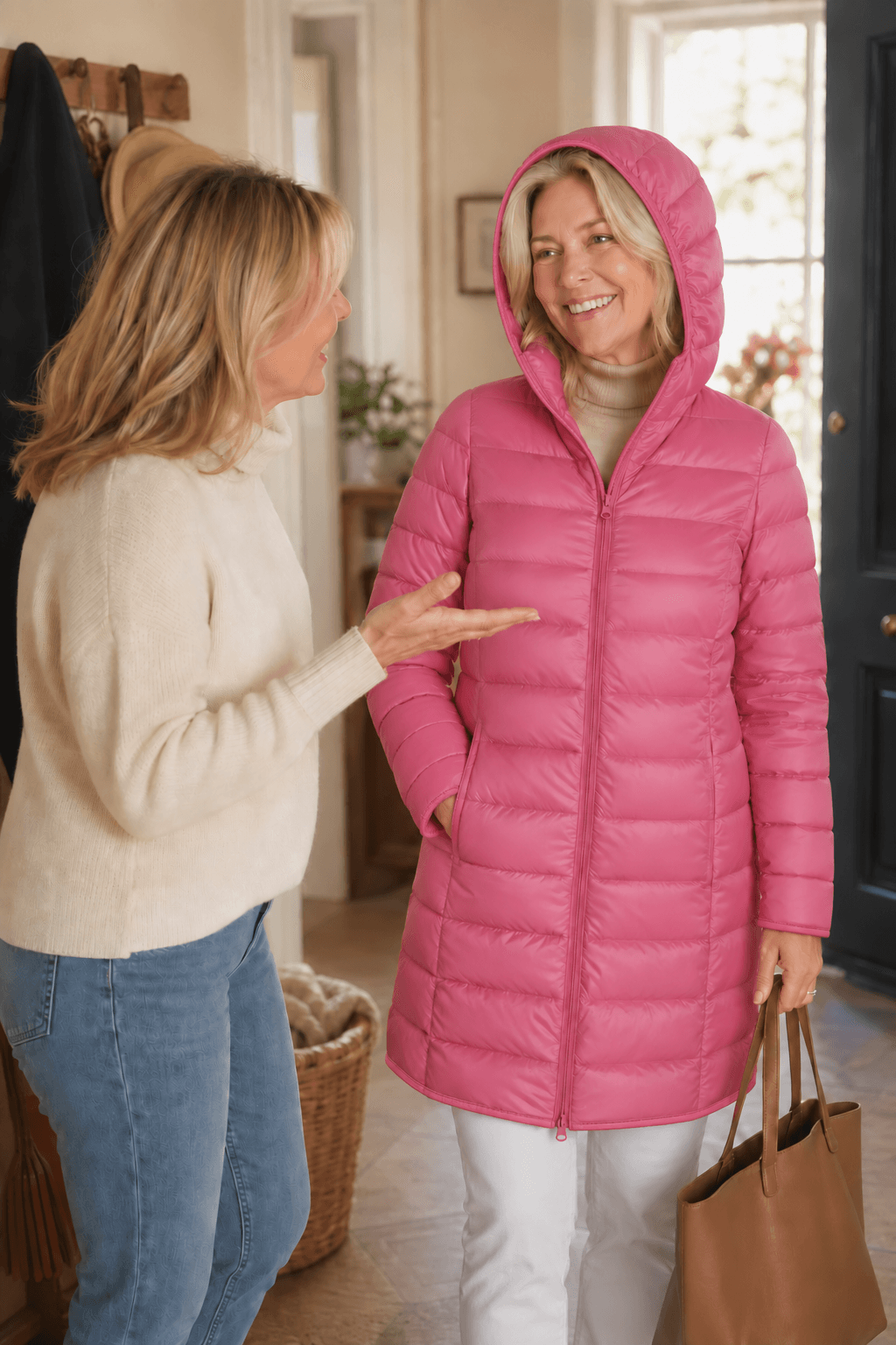 Women's Quilted Puffer Jacket with Detachable Hood and Packable Design