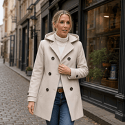 Edwina Women's Double-Breasted Hooded Winter Coat with Wide Collar