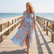Floressa Paisley Floral V-Neck Women's Midi Dress with Drawstring Waist