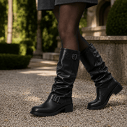 Padova Slouched Knee-High Women's Boots with Double Buckle Detail