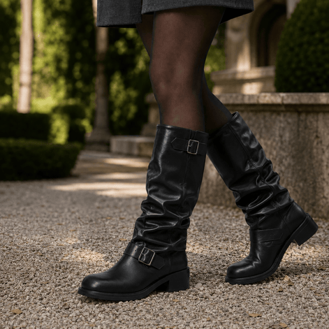 Padova Slouched Knee-High Women's Boots with Double Buckle Detail