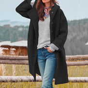 Women's Longline Wool-Blend Coat with Button Closure