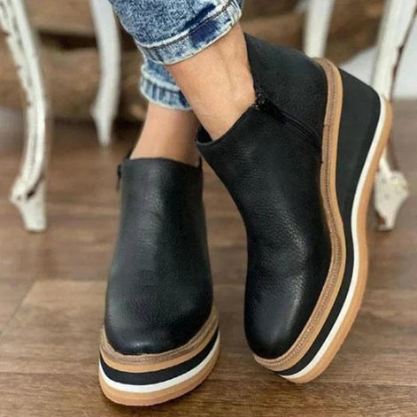 Courtney Faux Leather Wedge Ankle Bootie with Side Zip for Women