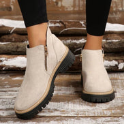 Ivette Faux Suede Lug-Sole Women's Ankle Boots with Side Zip