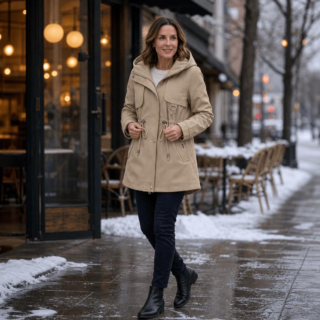 Midluna Adjustable Waist Mid-Length Hooded Winter Parka for Women
