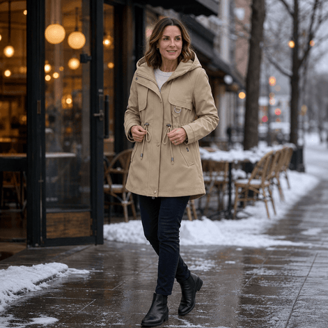 Midluna Adjustable Waist Mid-Length Hooded Winter Parka for Women