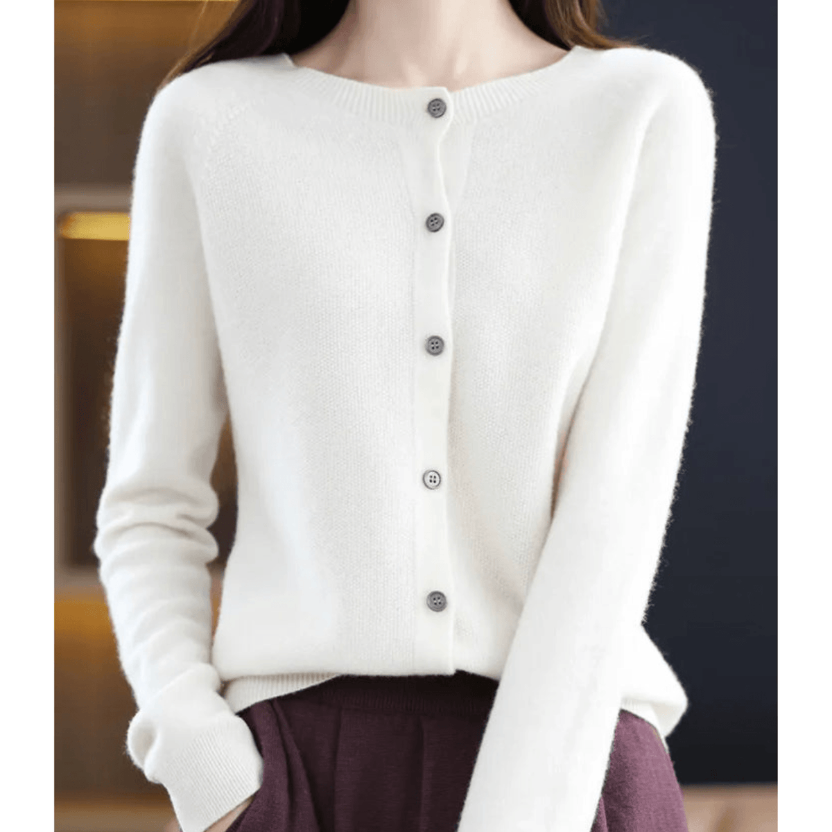 Danielle Button-Front Knitted Crew Neck Cardigan for Women