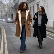 Women's Faux Shearling-Lined Hooded Duffle Coat with Hip-Length Fit