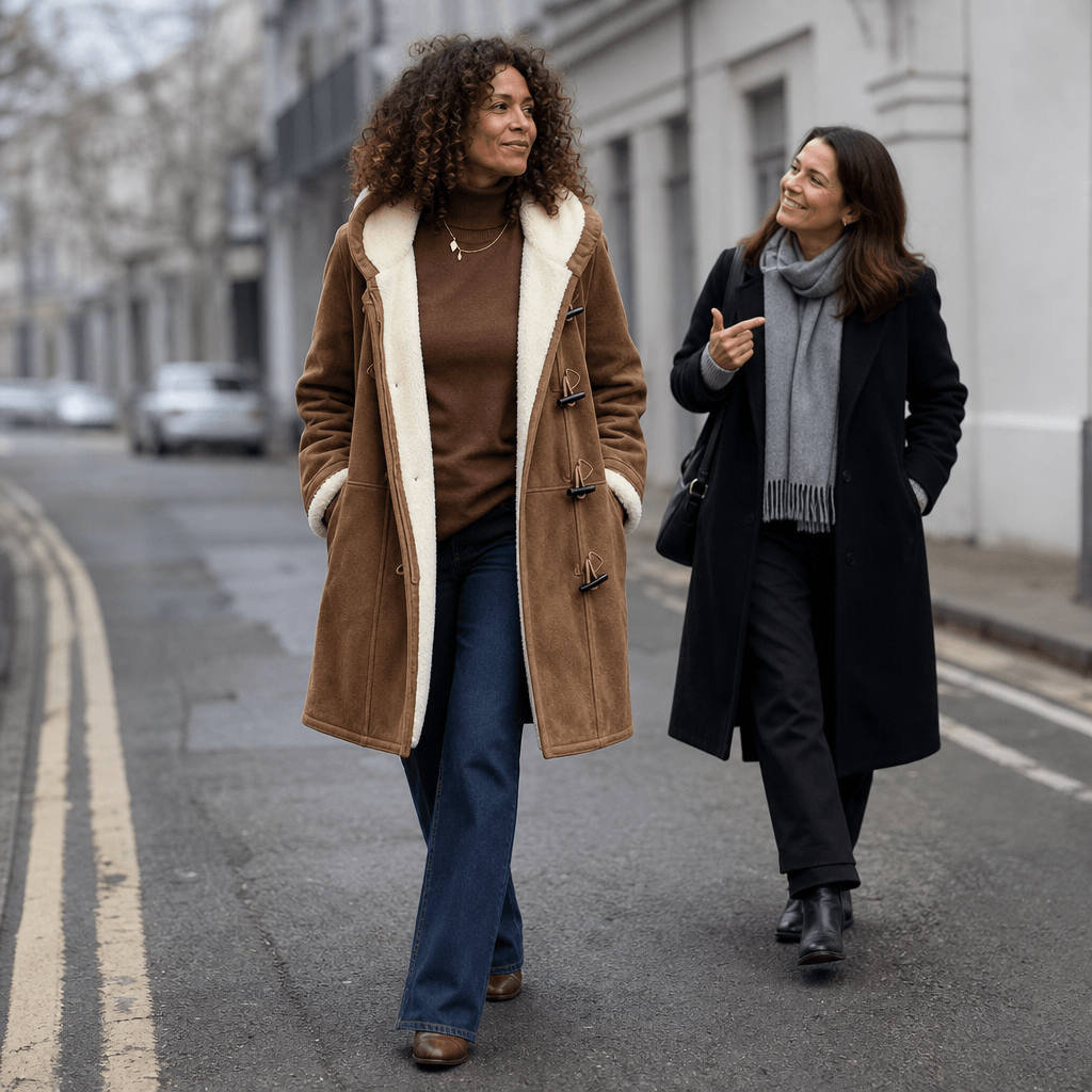 Women's Faux Shearling-Lined Hooded Duffle Coat with Hip-Length Fit