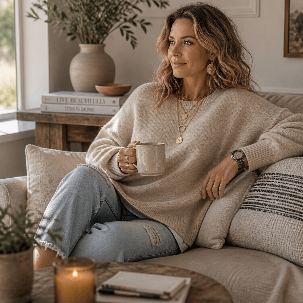 Women's Drop-Shoulder Lantern Sleeve Chunky Knitted Jumper with Side Slits