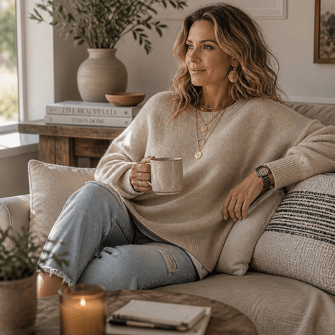 Women's Drop-Shoulder Lantern Sleeve Chunky Knitted Jumper with Side Slits