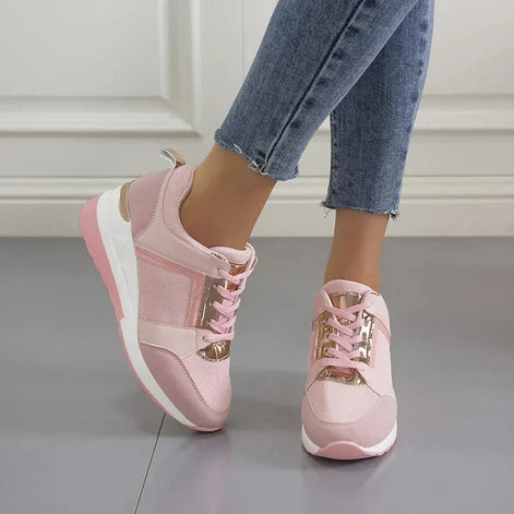 Women's Lace-Up Wedge Cushioned Sneakers with Breathable Mesh Panels
