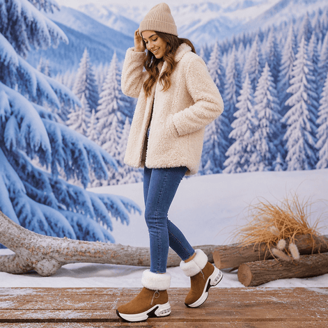 Plush Faux Fur-Lined Wedge Ankle Boots with Non-Slip Sole