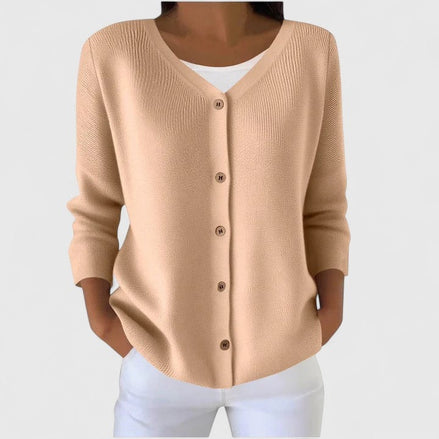 Wena Button-Front Women's Knitted Cardigan with Hooded V-Neck