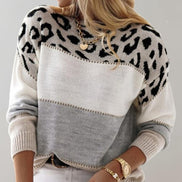 Viola Colour-Block Leopard Print Women's Knitted Jumper