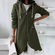 Women's Hooded Longline Zip-Up Fleece Cardigan Coat