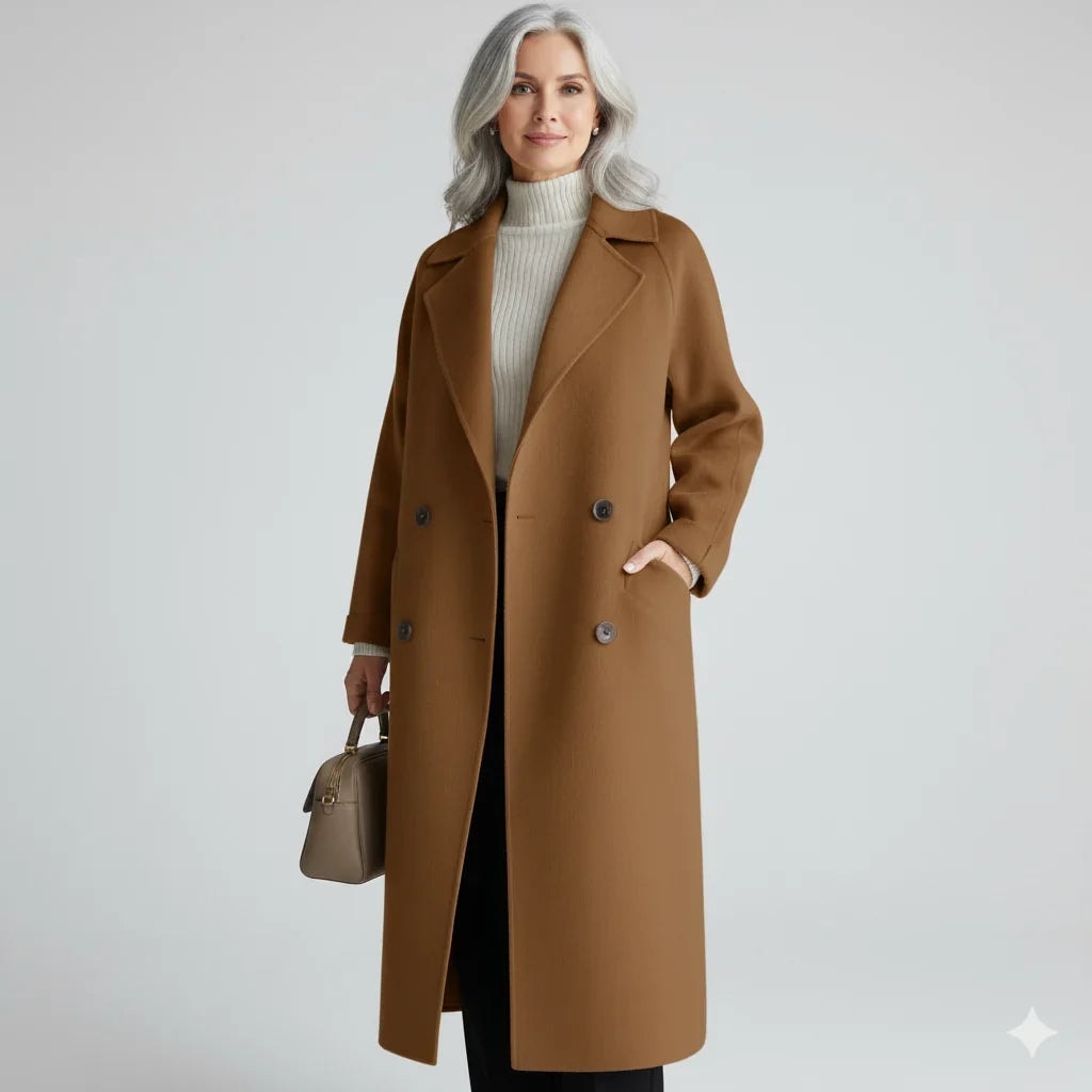 Eluned Women's Double-Breasted Notch-Lapel Longline Winter Coat