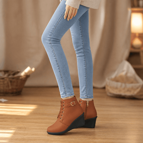Emmanuelle Suede Buckle Strap Concealed Wedge Ankle Boots for Women