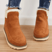 Faux Fur-Trimmed Suede Winter Ankle Boots with Moc-Toe Detail