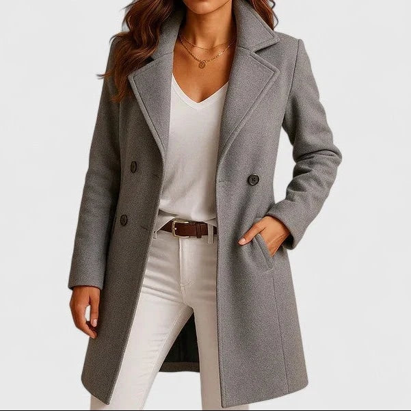 Briony Double-Breasted Notch-Lapel Women's Long Wool-Blend Winter Coat
