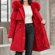 Agnes-Hope Women's Longline Hooded Winter Coat with Faux Fur Trim and Drawcord Waist