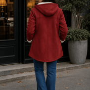 Women's Hooded Faux Suede Toggle Coat with Plush Sherpa Lining