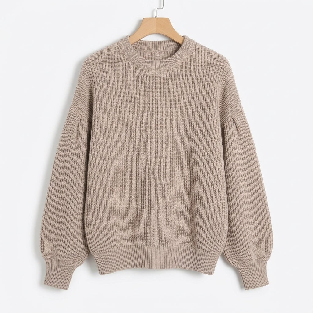 Sienna Oversized Ribbed Balloon Sleeve Cashmere Women's Knitted Jumper