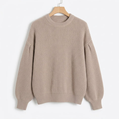 Sienna Oversized Ribbed Balloon Sleeve Cashmere Women's Knitted Jumper