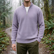 Leone Ribbed Quarter-Zip Knit Pullover