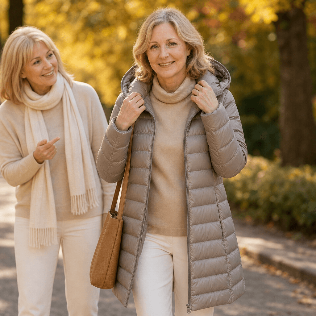 Women's Long Quilted Puffer Coat with Hood in Polyester