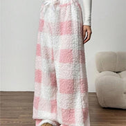 Women's Plush Plaid Wide-Leg Fleece Lounge Trousers