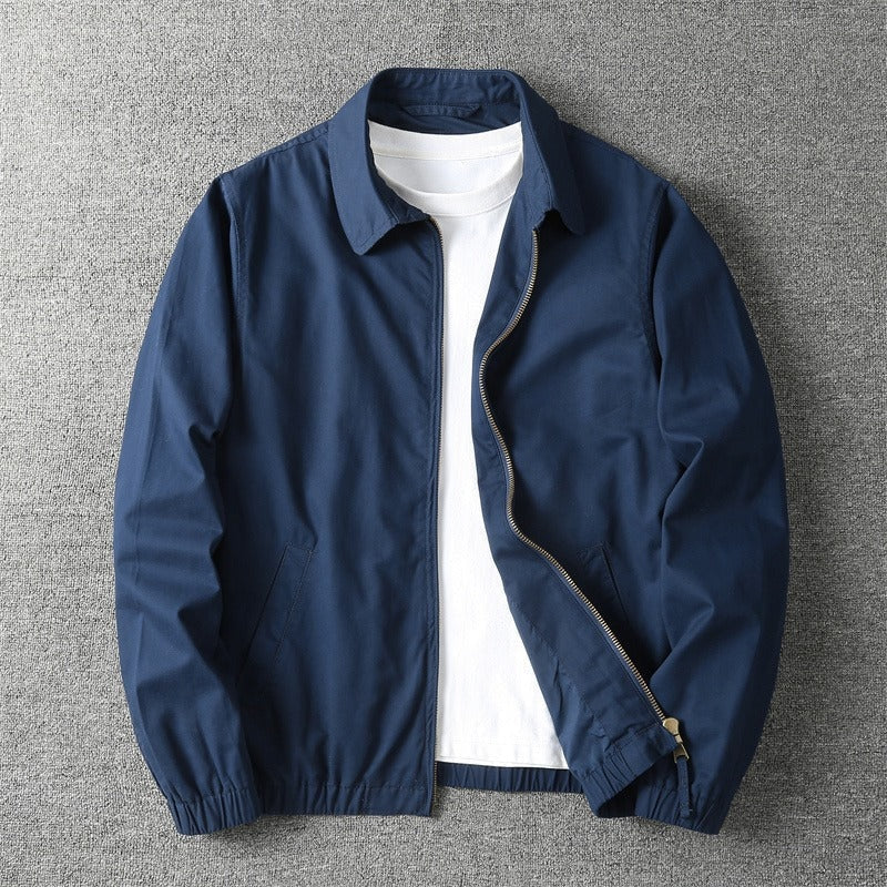 Cotton-Blend Harrington Jacket for Men with Zip Closure