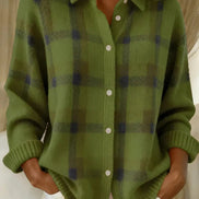 Sarah Plaid Button-Front Knitted Cardigan with Collar