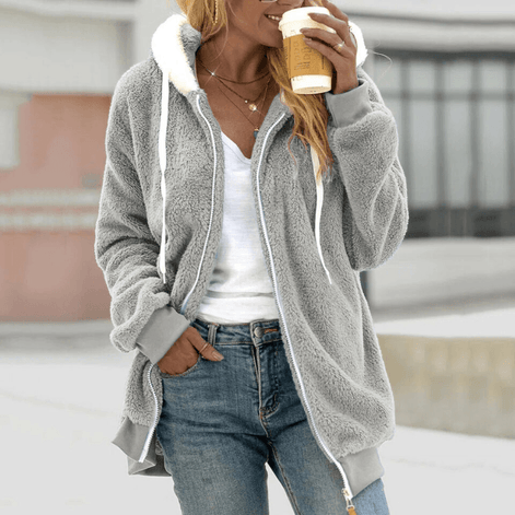 Wendy Oversized Zip-Up Fleece Hoodie with Sherpa Lined Hood