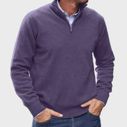 Men's Quarter-Zip Knitted Jumper with Ribbed Collar
