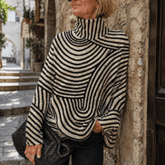 Women's Striped Roll-Neck Knitted Jumper with Contrast Pattern