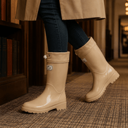 Women's Knee-High Glossy Rubber Wellies with Drawstring Cuff