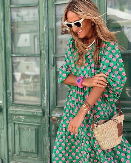 Relaxed Fit Floral Woven Maxi Dress for Christmas Parties