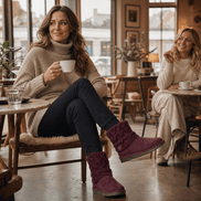 Coziva Cable-Knit Cuffed Mid-Calf Suede Boots for Women