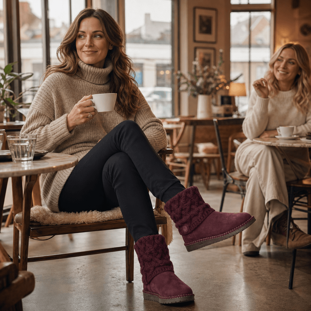 Coziva Cable-Knit Cuffed Mid-Calf Suede Boots for Women