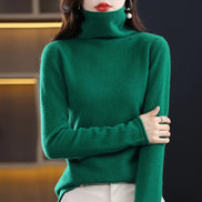 Women's Wool Turtleneck Knitted Jumper with Ribbed Cuffs
