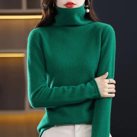 Women's Wool Turtleneck Knitted Jumper with Ribbed Cuffs