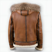 Shearling-Lined Aviator Bomber Jacket with Fur Hood for Men