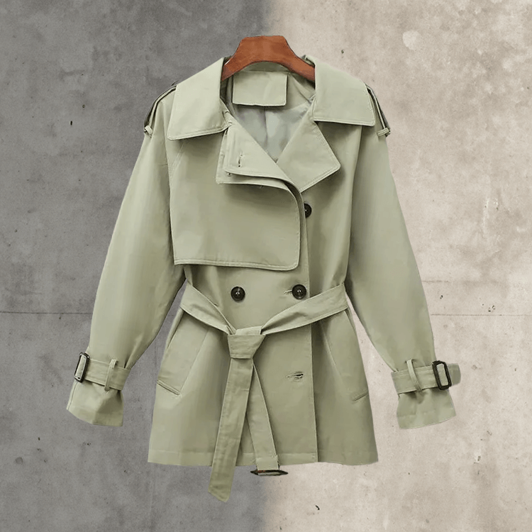 Belted Double-Breasted Women's Trench Coat in Water-Repellent Cotton Blend