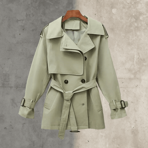 Belted Double-Breasted Women's Trench Coat in Water-Repellent Cotton Blend