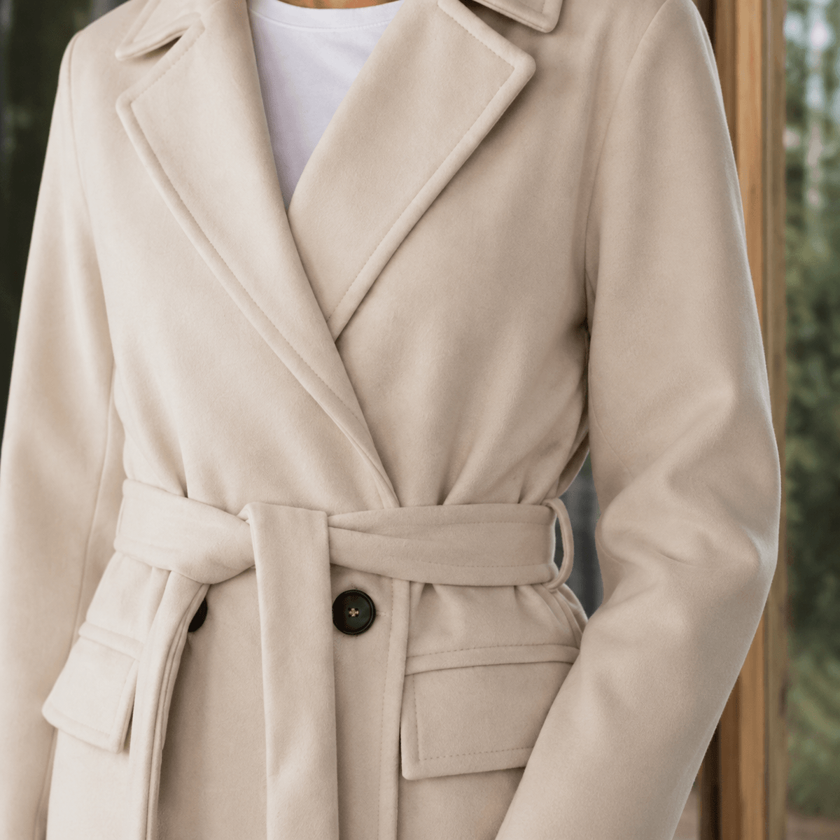 Adele-Grace Women's Belted Double-Breasted Winter Coat with Notched Lapels