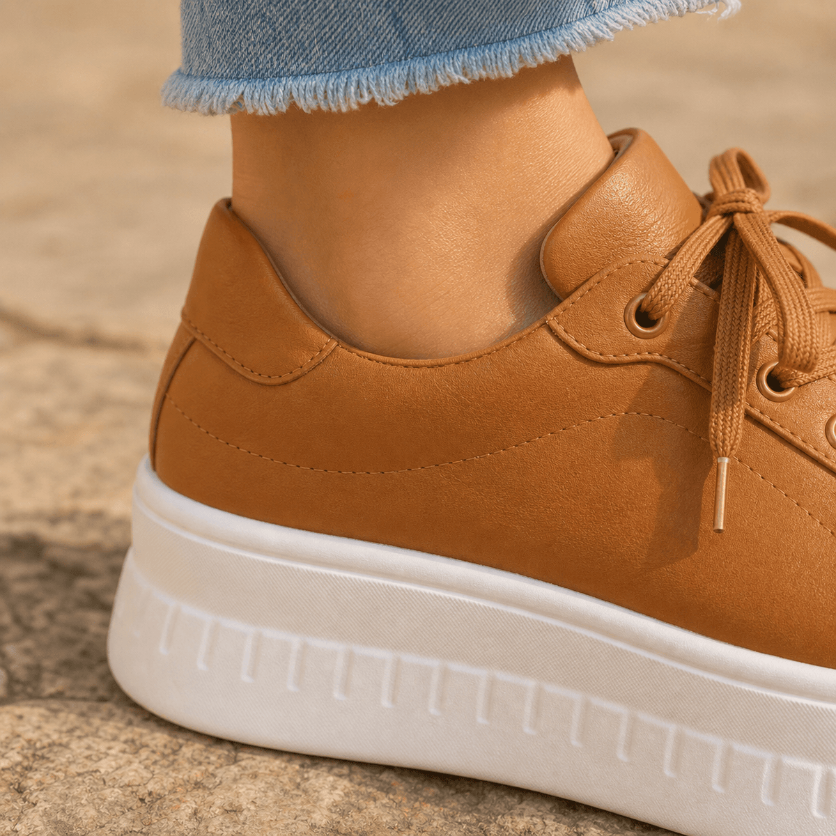 Women's Cushioned Faux Leather Sneakers with Platform Sole and Lace-Up Closure