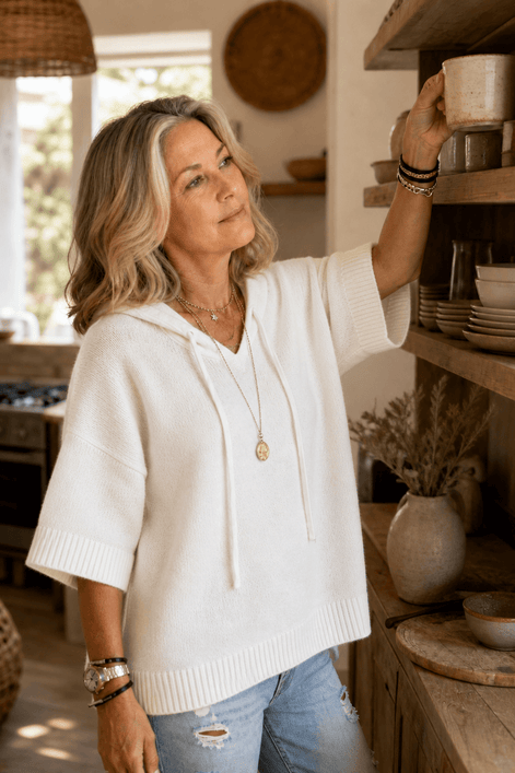 Women's Hooded Knit Jumper with Drawstring and Dropped Shoulders