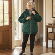 Women's Hooded Spliced Quilted Puffer Jacket with Padded Lining