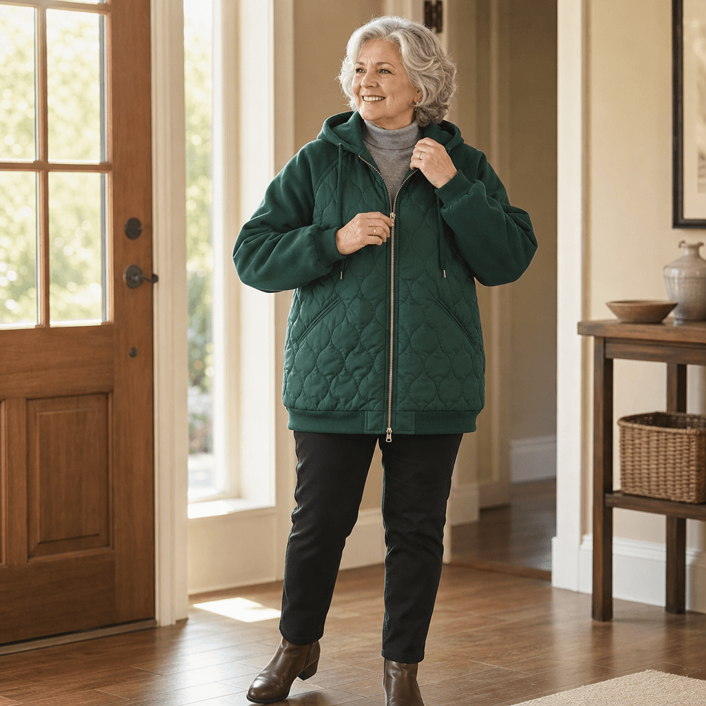 Women's Hooded Spliced Quilted Puffer Jacket with Padded Lining